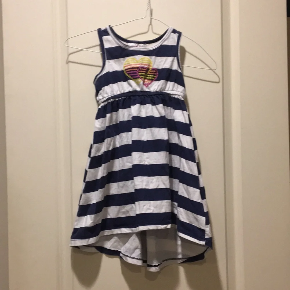Flapdoodles girls striped sleeveless hi/lo dress rainbow heart appliqué size 5